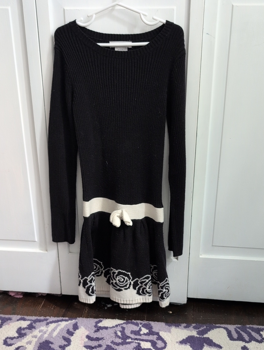 Maggie & Zoe Black and White Knit Floral Hem Dress